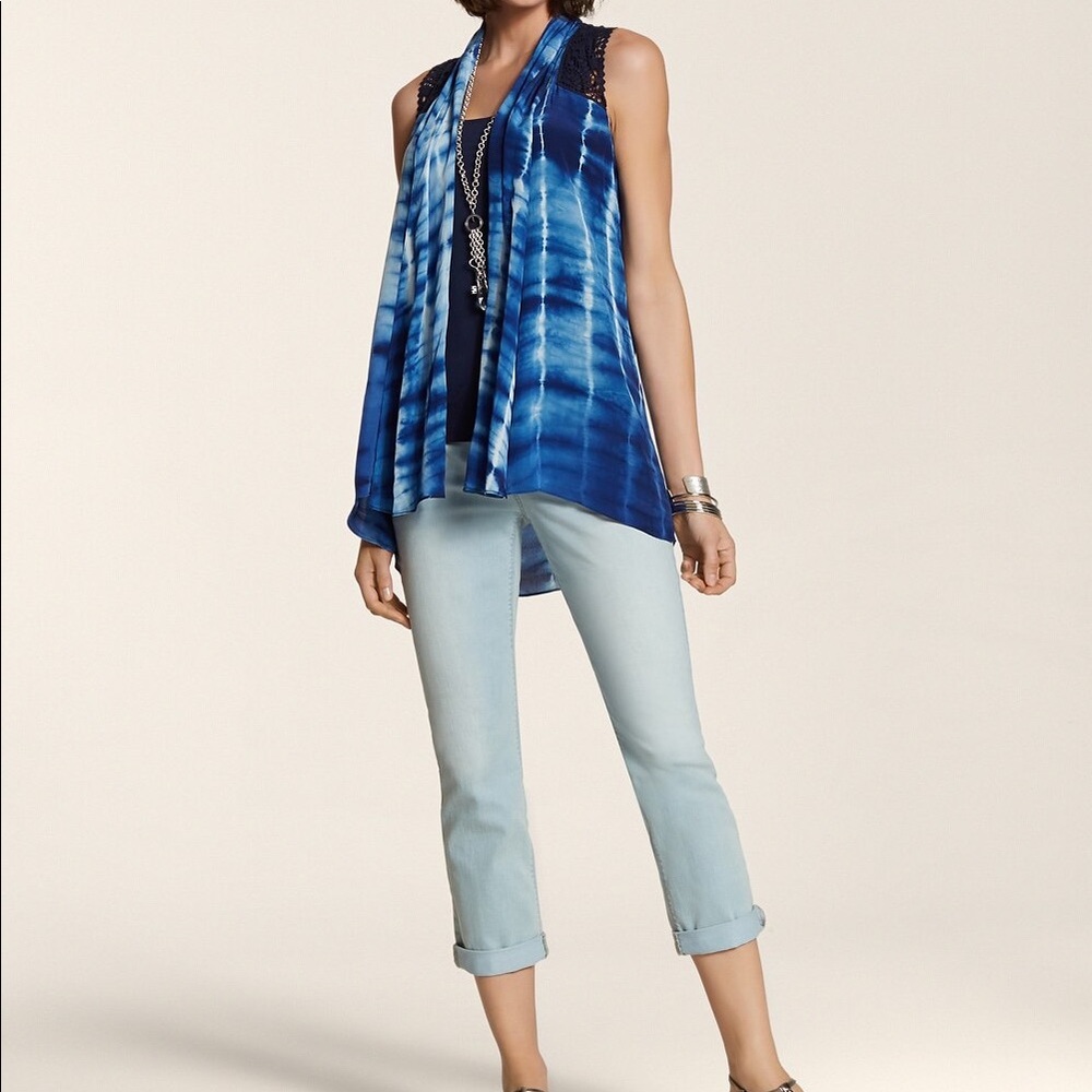 BRAND NEW Chico’s Boho Blue Tie-dye Crochet Vest Size XL - Picture 3 of 3